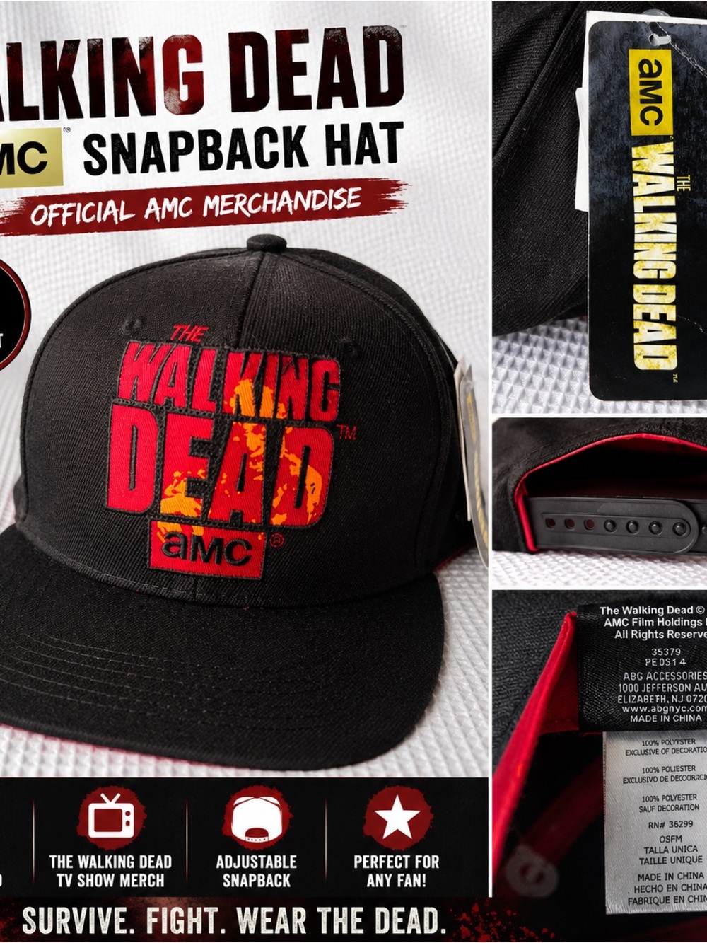 AMC The Walking Dead Black & Red Snapback Hat NWT
